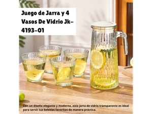 Juego de Jarra y 4 vasos de vidrio de GADI HOME