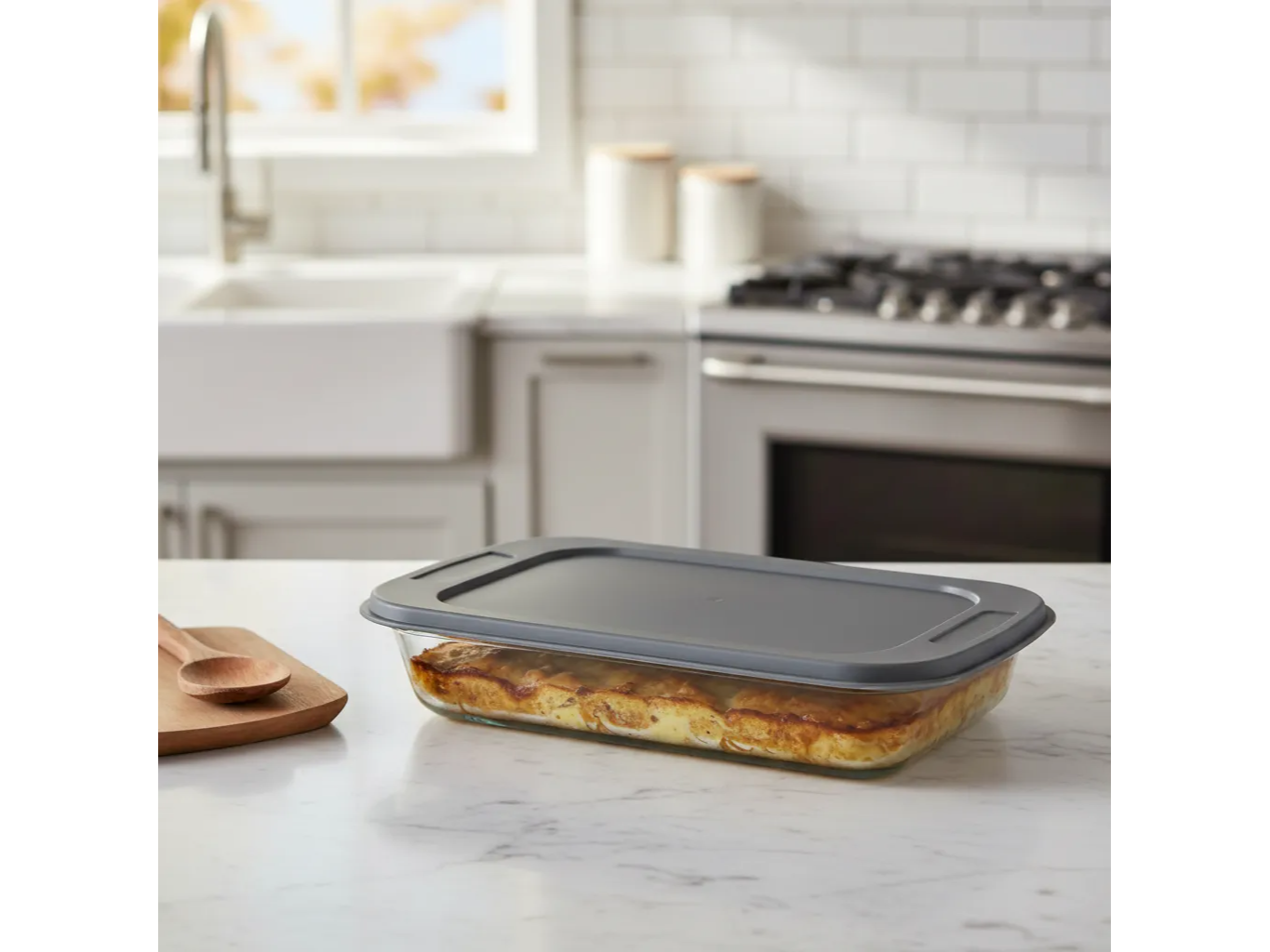 Asadera Rectangular de Vidrio con Tapa 29,5 x 17,6 x 5,1