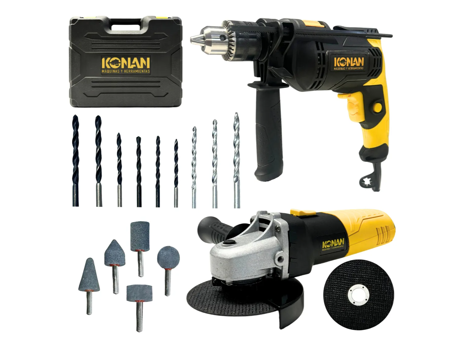 Combo Taladro 13mm 750w + Amoladora 115mm 720w Konan