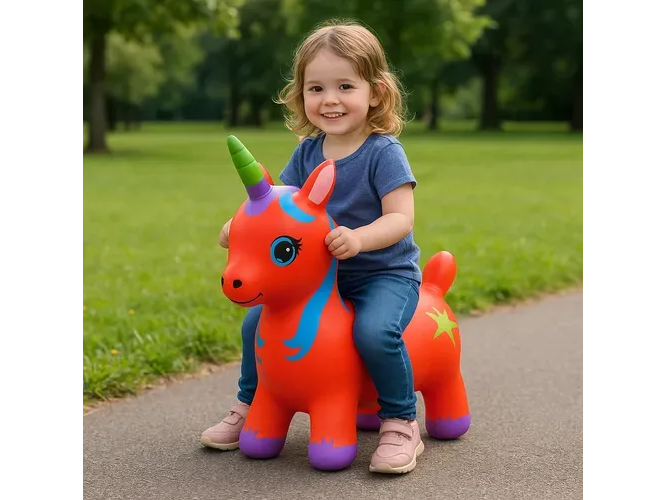 Unicornio Inflable Saltarín de Goma con Luz y Sonido