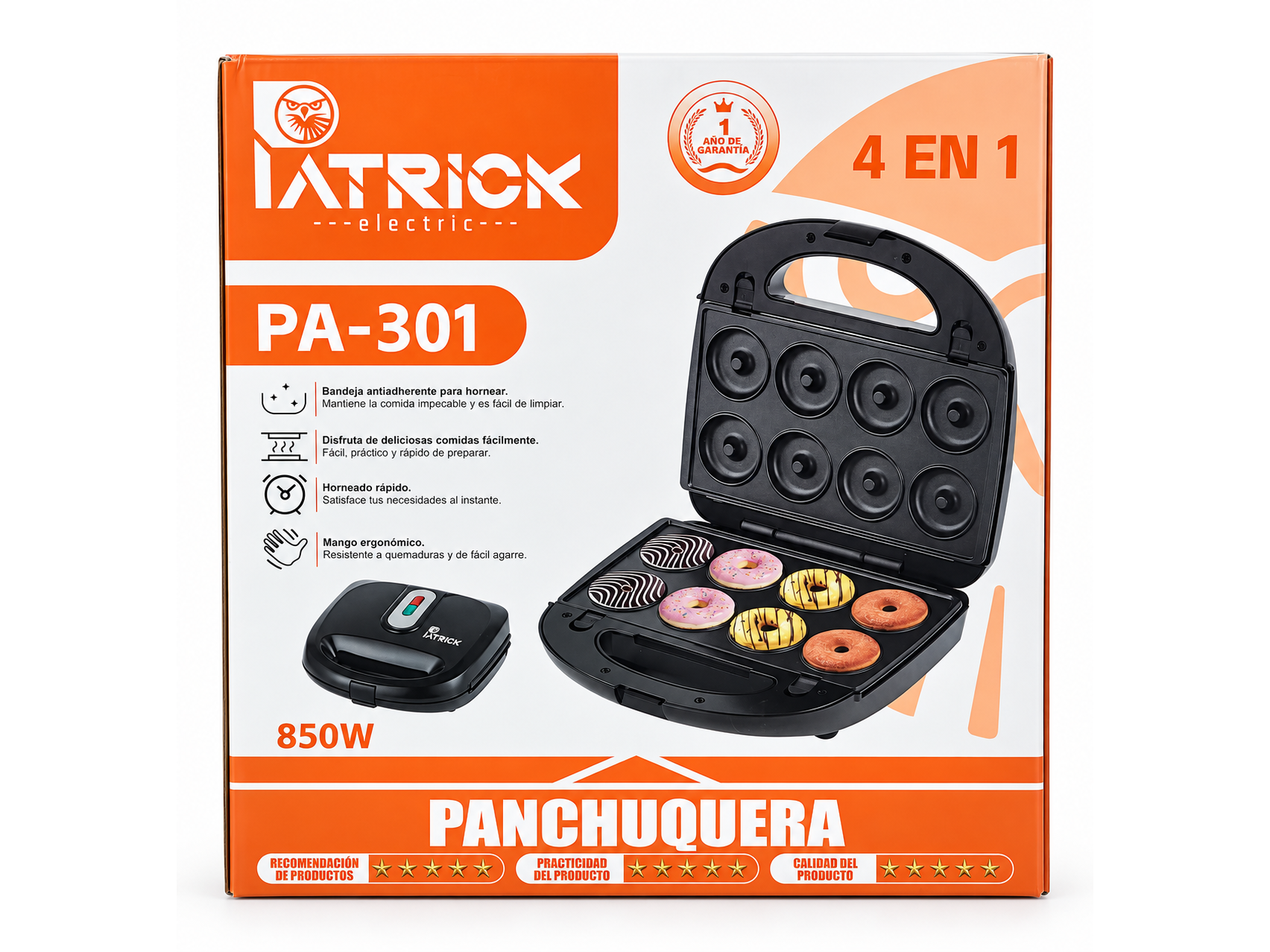 Máquina 4 en 1: Sandwichera, Wafflera, Mini Donas y Panchuquera