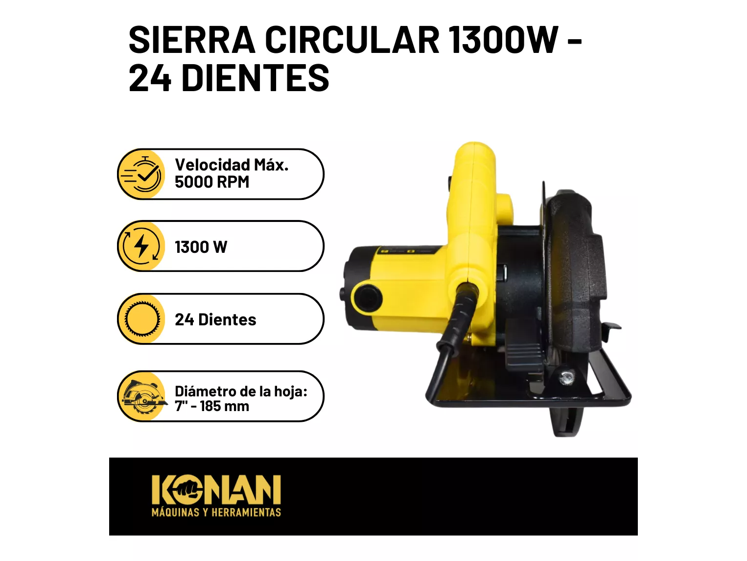 Sierra Circular 1300w - 24 Dientes Konan Frecuencia 50