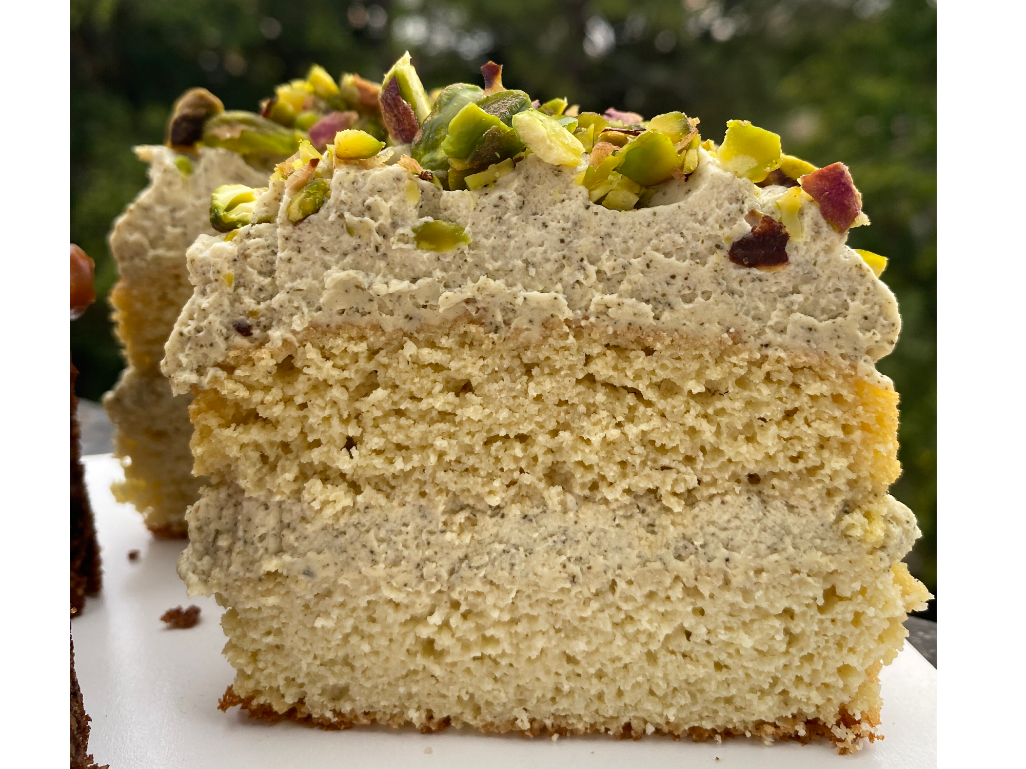 Torta matcha y pistachos