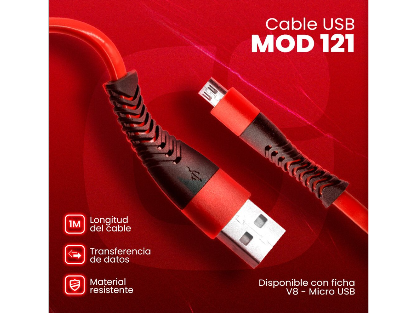CABLE USB MOD 121 – ONLY – V8 – ROJO