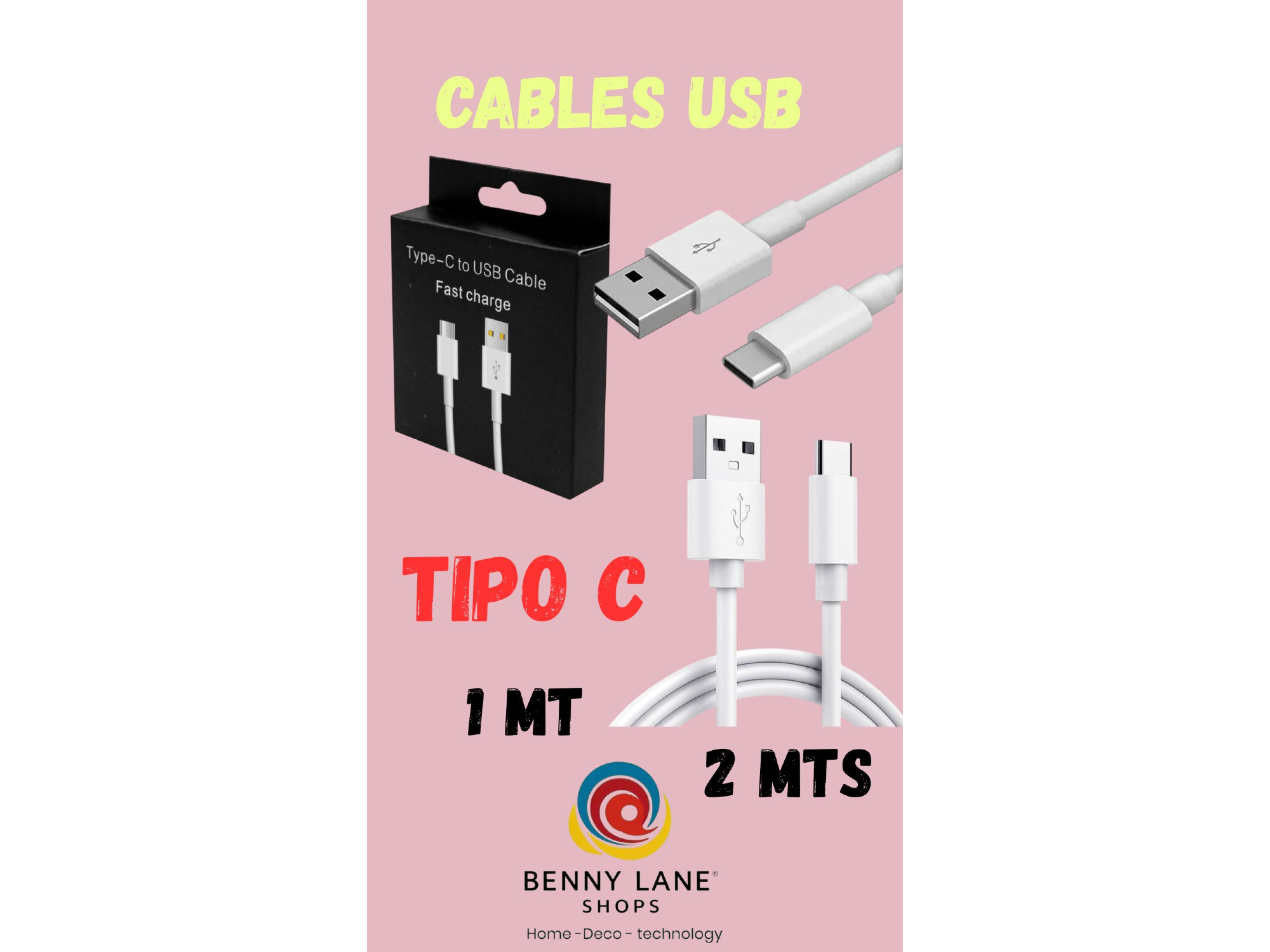 CABLE USB TIPO C 2 MTS
