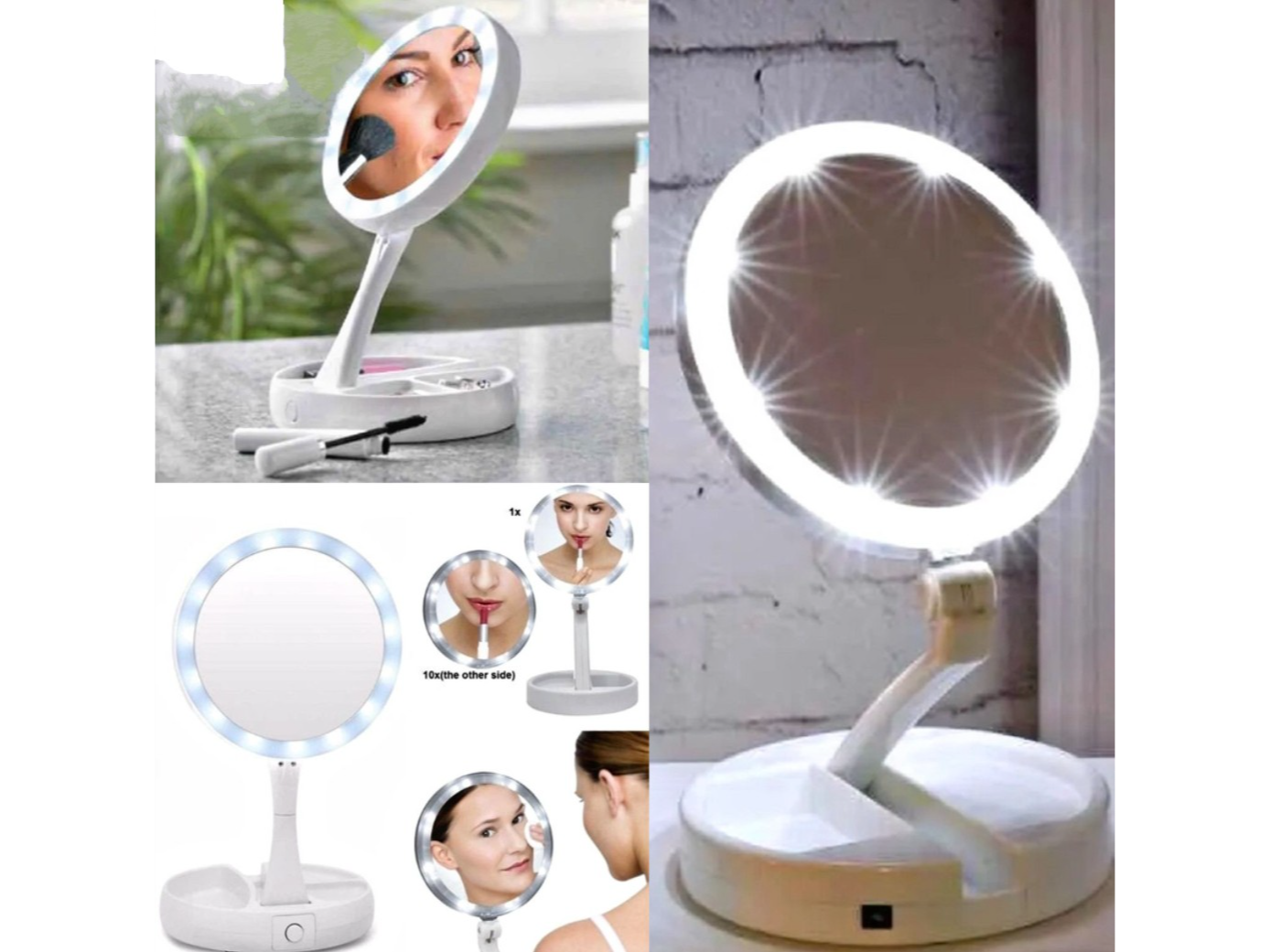 ESPEJO CON PORTA MAQUILLAJE LED