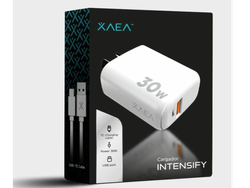 CARGADOR 30W CARGA RÁPIDA – INTENSIFY + CABLE USB A TIPO C – XAEA – BLANCO