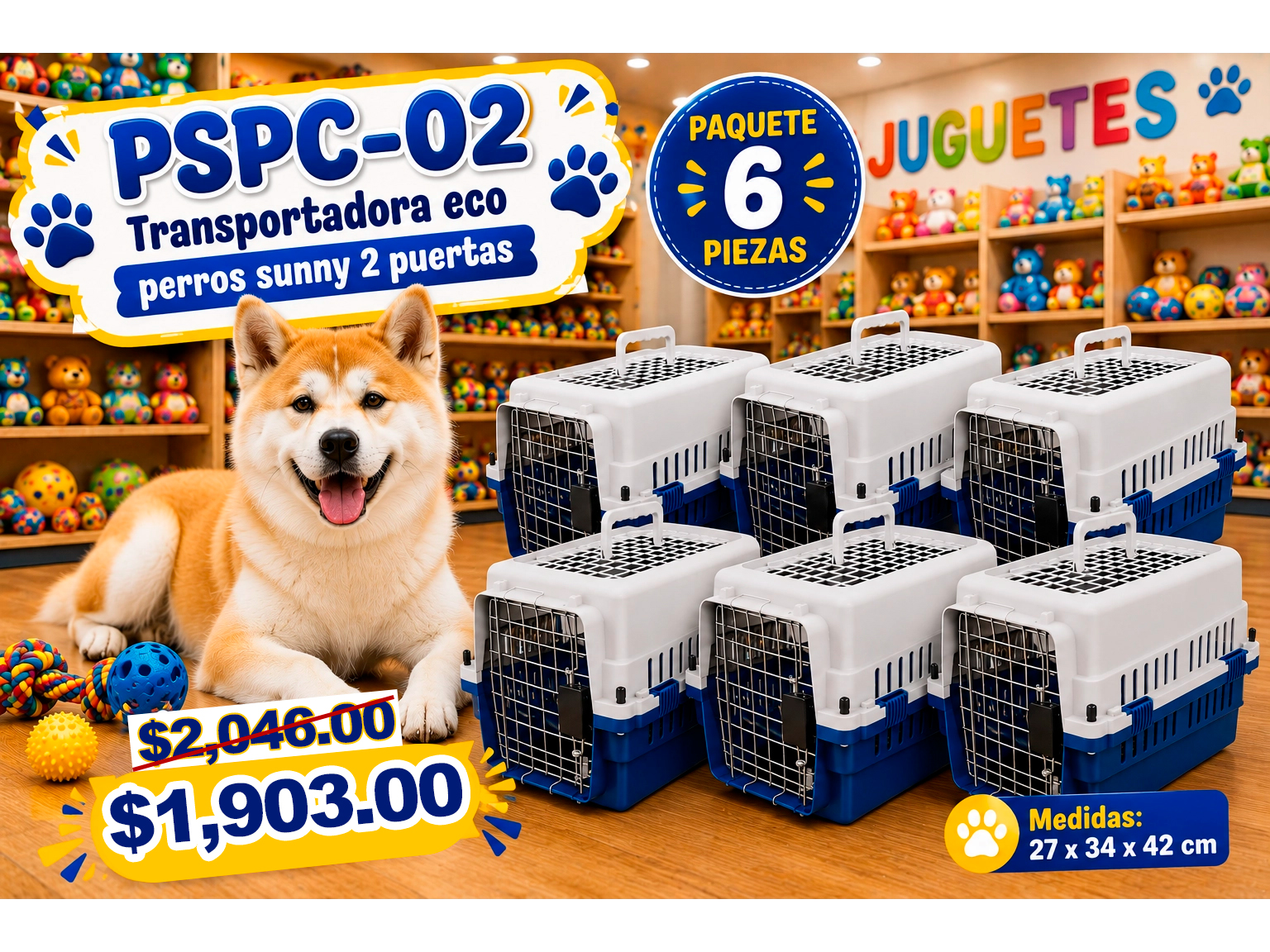 PAQ 6 PIEZAS TRANSPORTADORA ECO PERROS SUNNY 2 PUERTAS