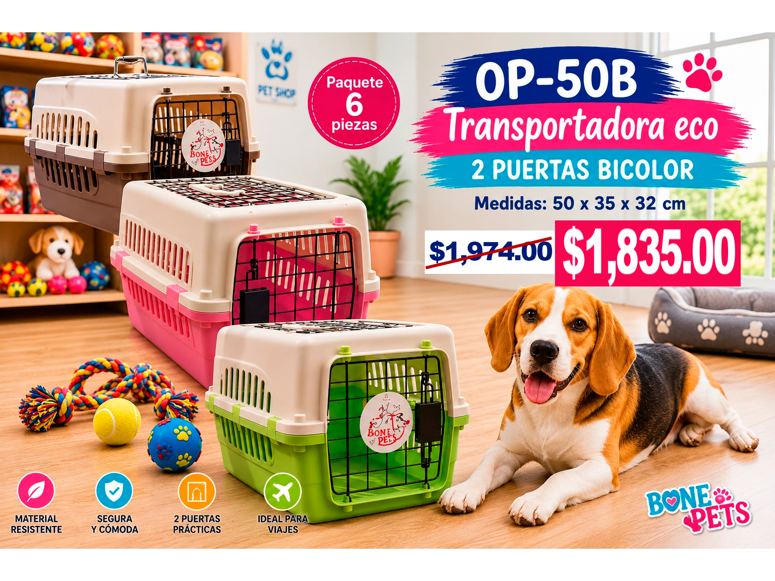 PAQ 6 PZAS TRANSPORTADORA ECO 2 PTAS BICOLOR