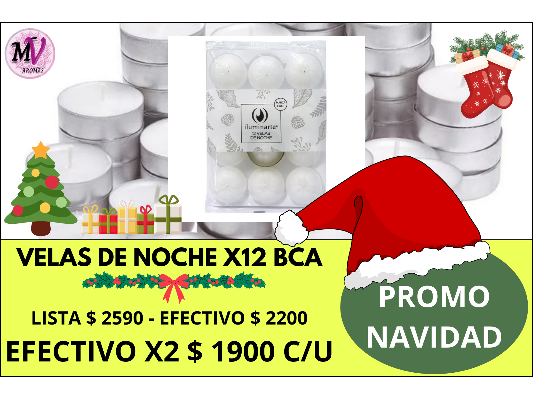 PROMO X2 PAQ X12 UNIDADES VELAS DE NOCHE BLANCAS