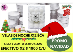 PROMO X2 PAQ X12 UNIDADES VELAS DE NOCHE BLANCAS