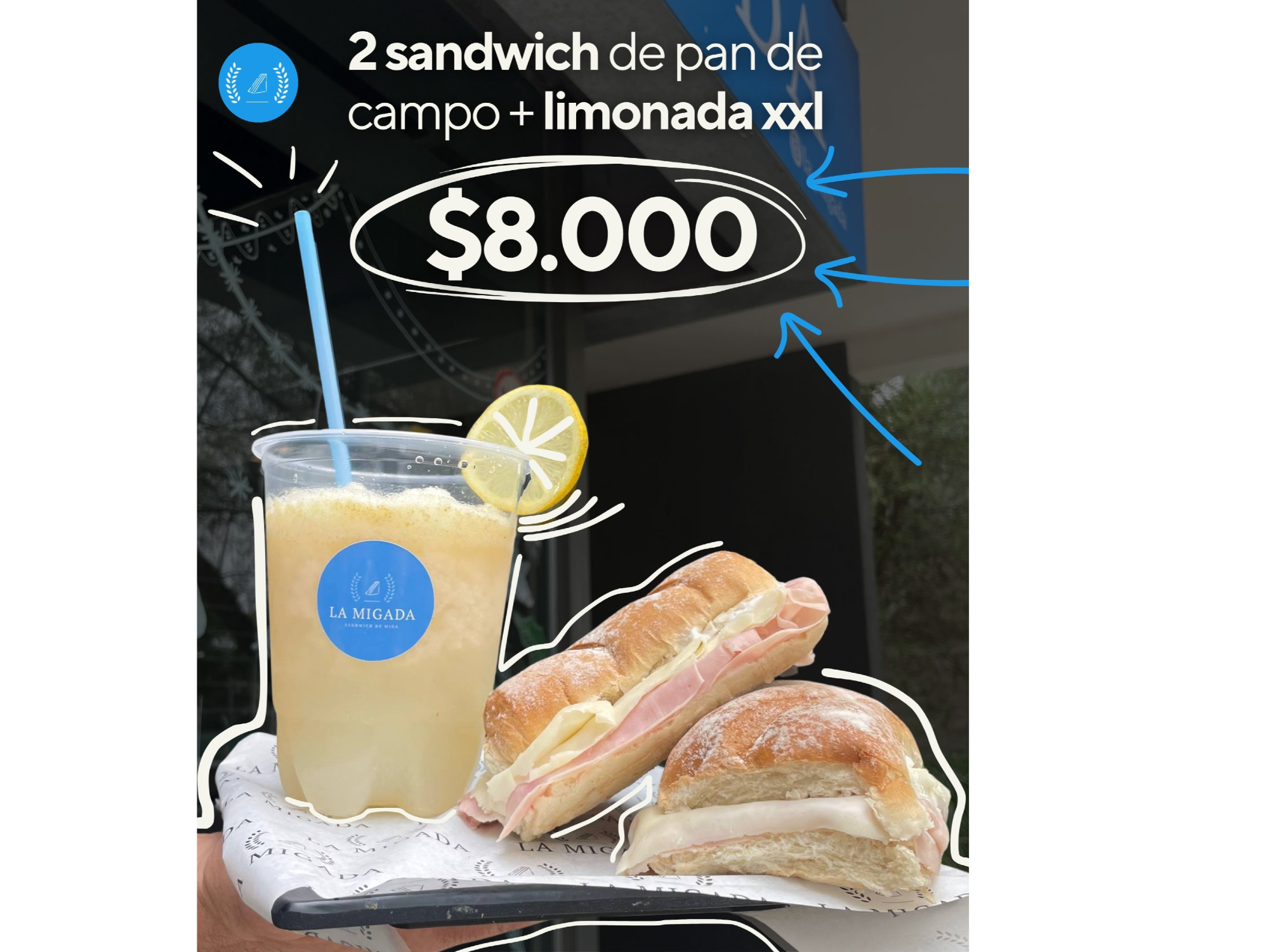 Limonada XXL con Menta y Jengibre / Limonada Limon y Maracuya / Pomelada/ + 1 Sandwhich XL