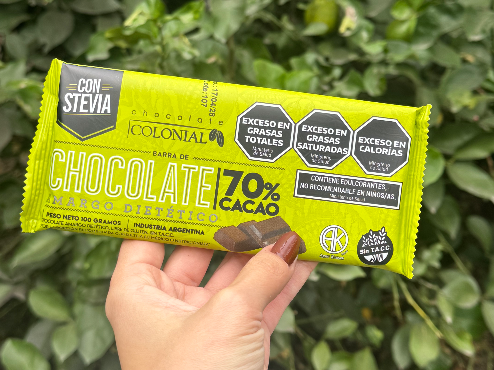 Tableta Colonial 70% cacao con stevia