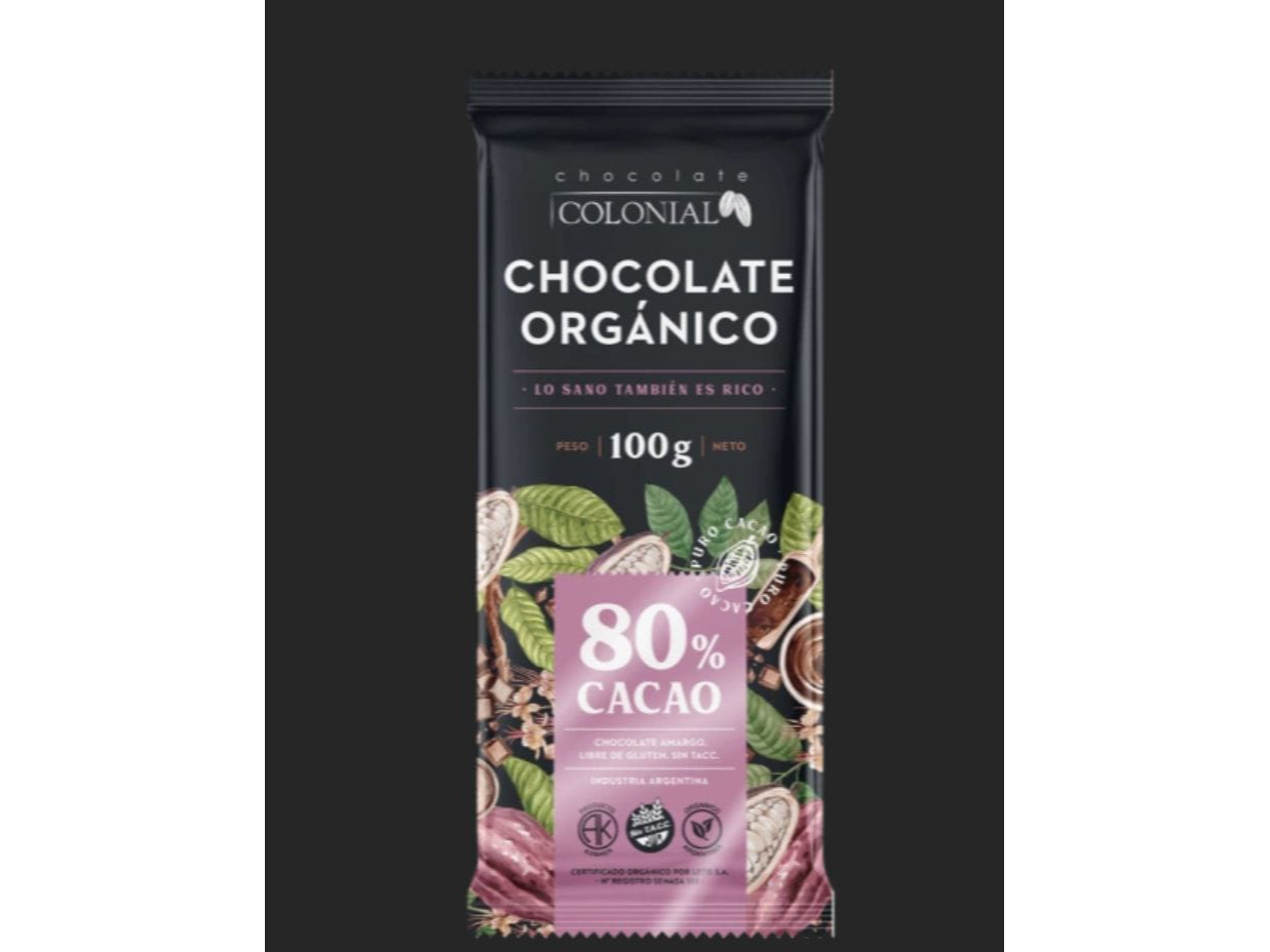 CHOCOLATE COLONIAL ORGÁNICO 80% CACAO 100 gr.