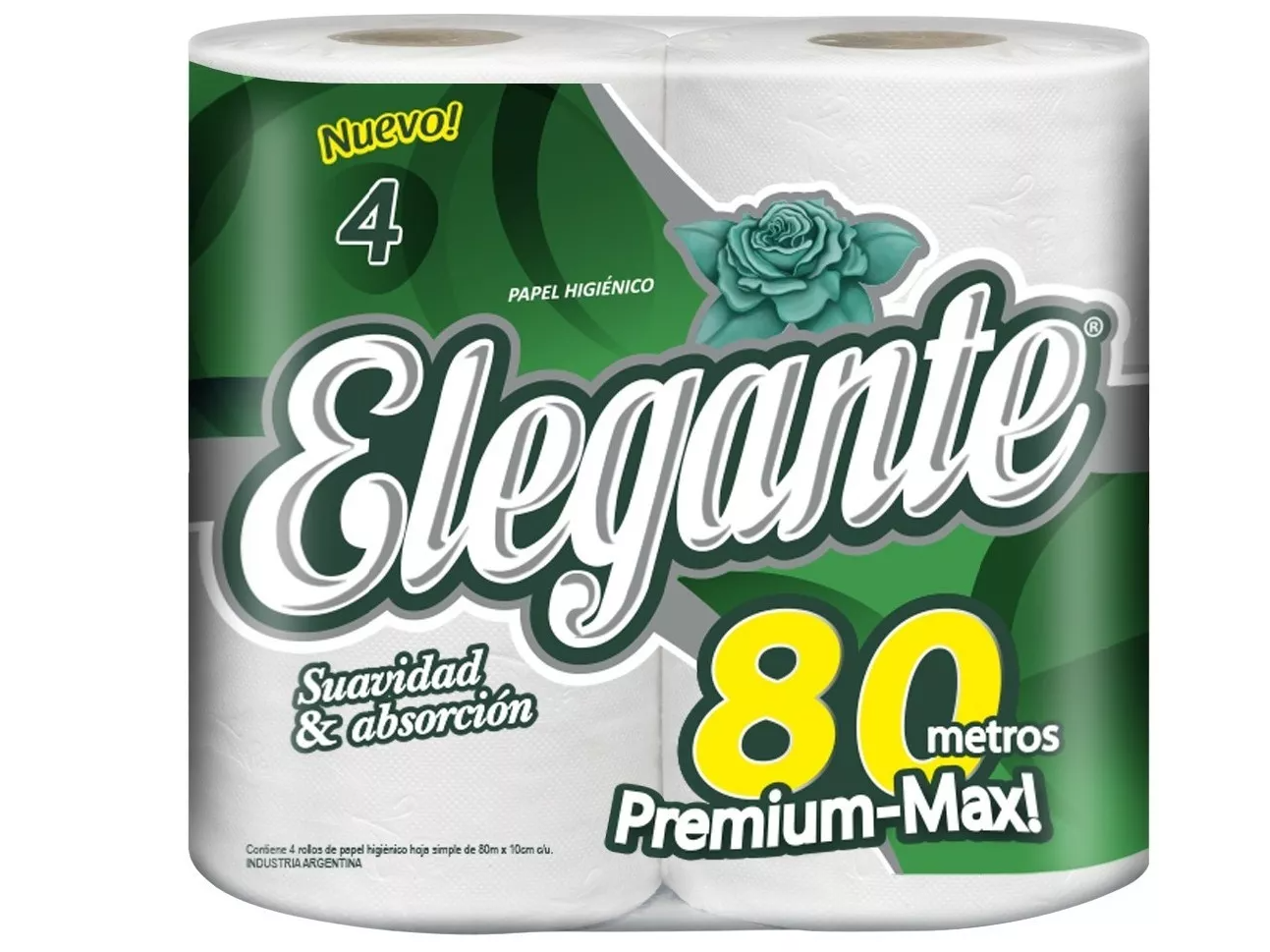 PAPEL HIGIENICO ELEGANTE PREMIUM HOJA SIMPLE 4 X 80 MTS.