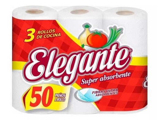 ROLLO DE COCINA ELEGANTE 50 PAÑOS - PACK X 3 UNID