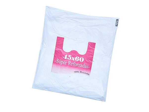 BOLSA CAMISETA SUPER REFORZADA 45X 60 BLANCA PACK X 100 UNID - 100% RECICLABLE