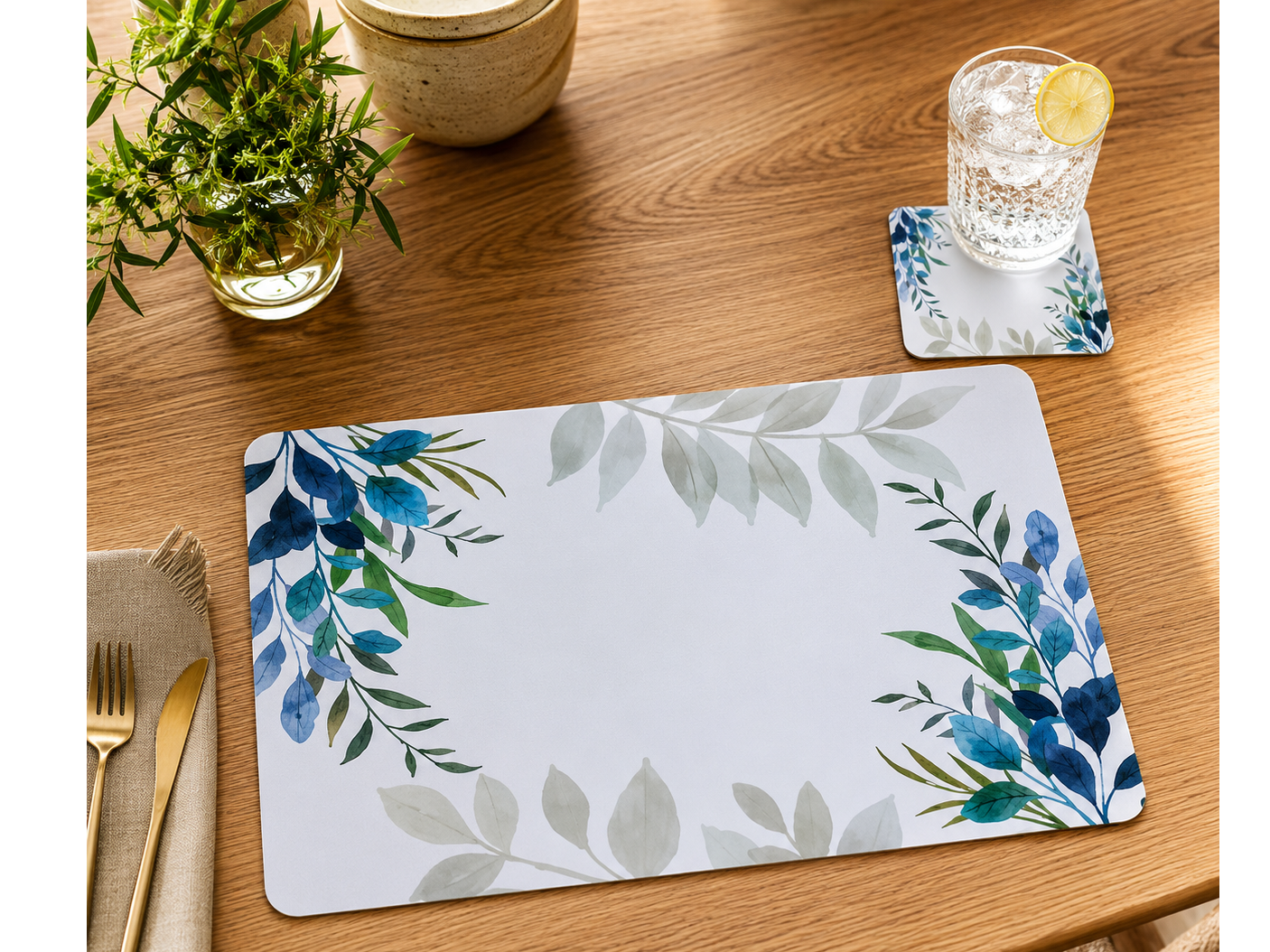 Set individuales + posa vasos x6
