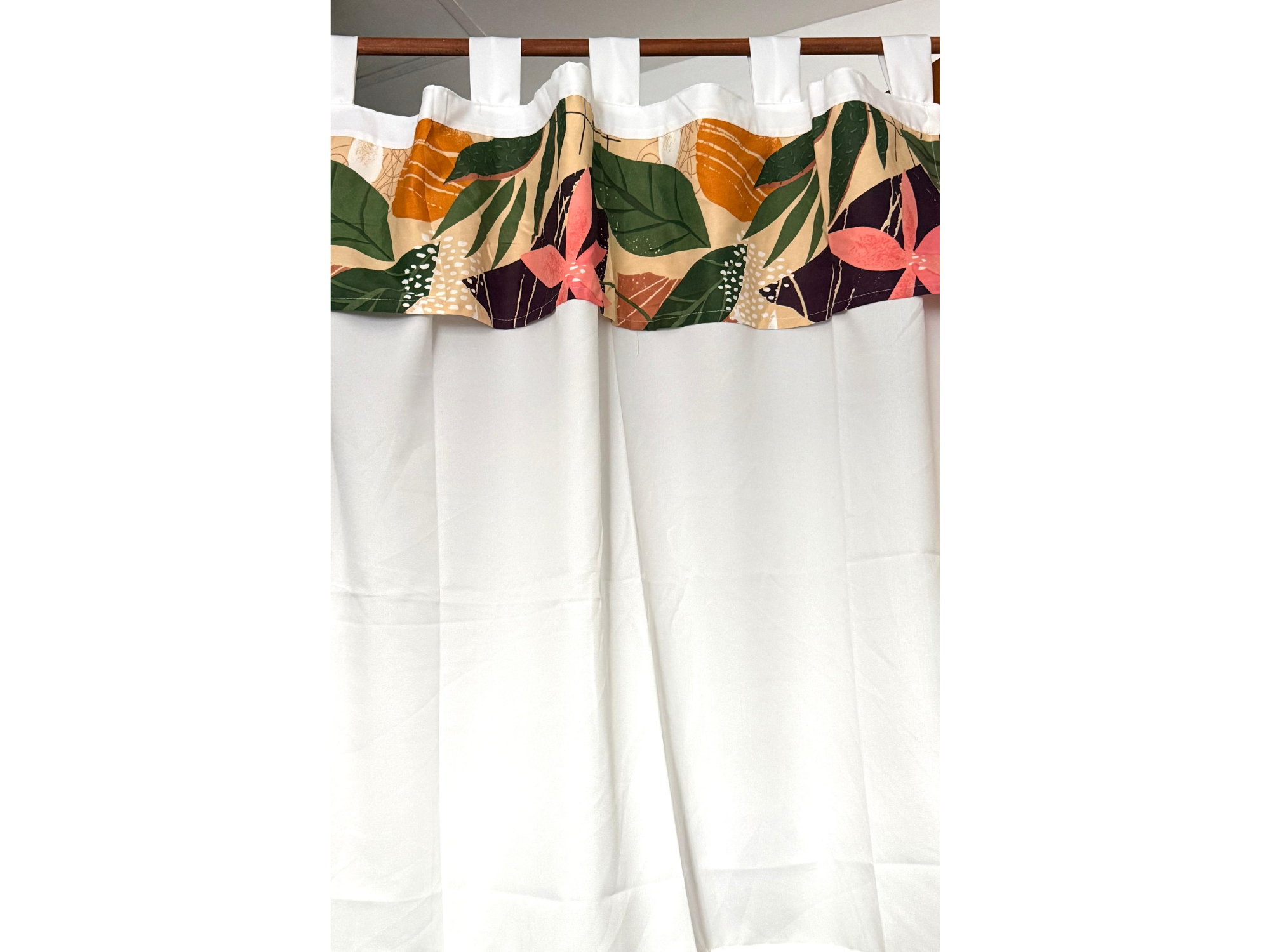 Cortina Tropical de cocina, con faldón estampado