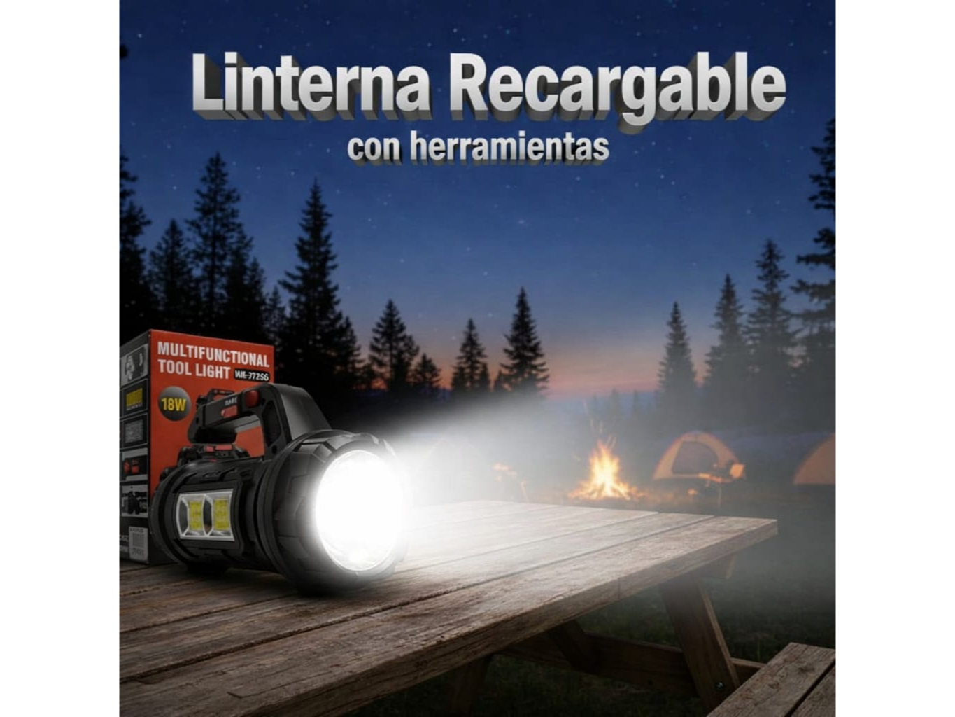 Linterna recargable solar con herramientas