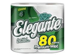 Papel Higienico Elegante contiene 4 rollos por 80mts simple hoja