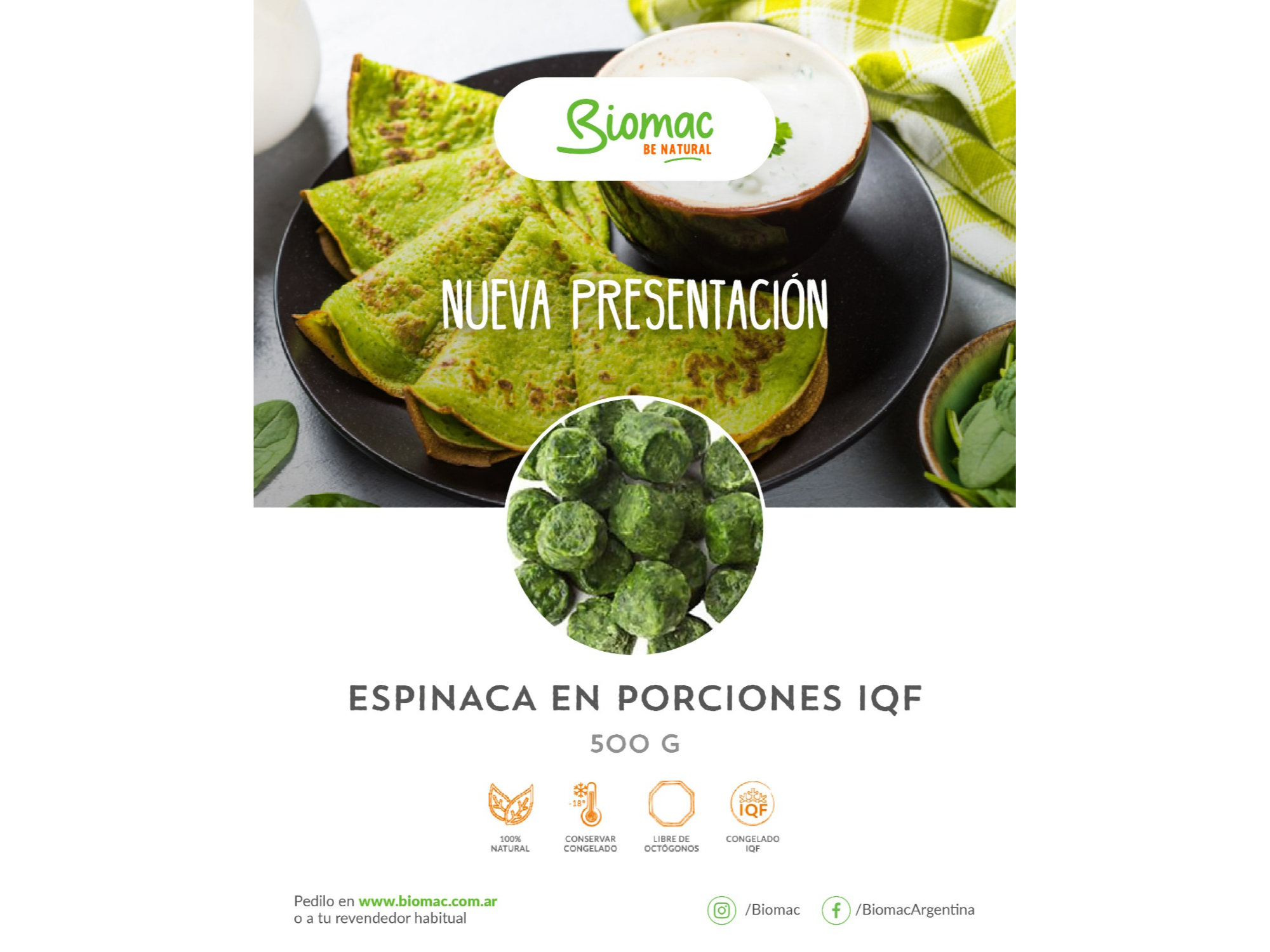 ESPINACA EN PORCIONES Biomac x500gr.
