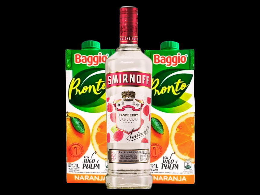 1 SMIRNOFF + 2 JUGOS BAGGIOS 1L