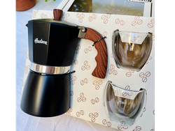 Set Cafetera + 2 tazas doble vidrio HUDSON
