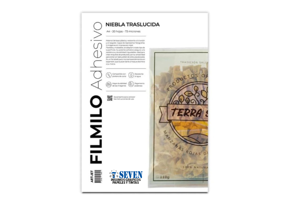 Filmilo Adhesivo Niebla Translúcida -Art-jet A4 20 Hojas Color Translucido