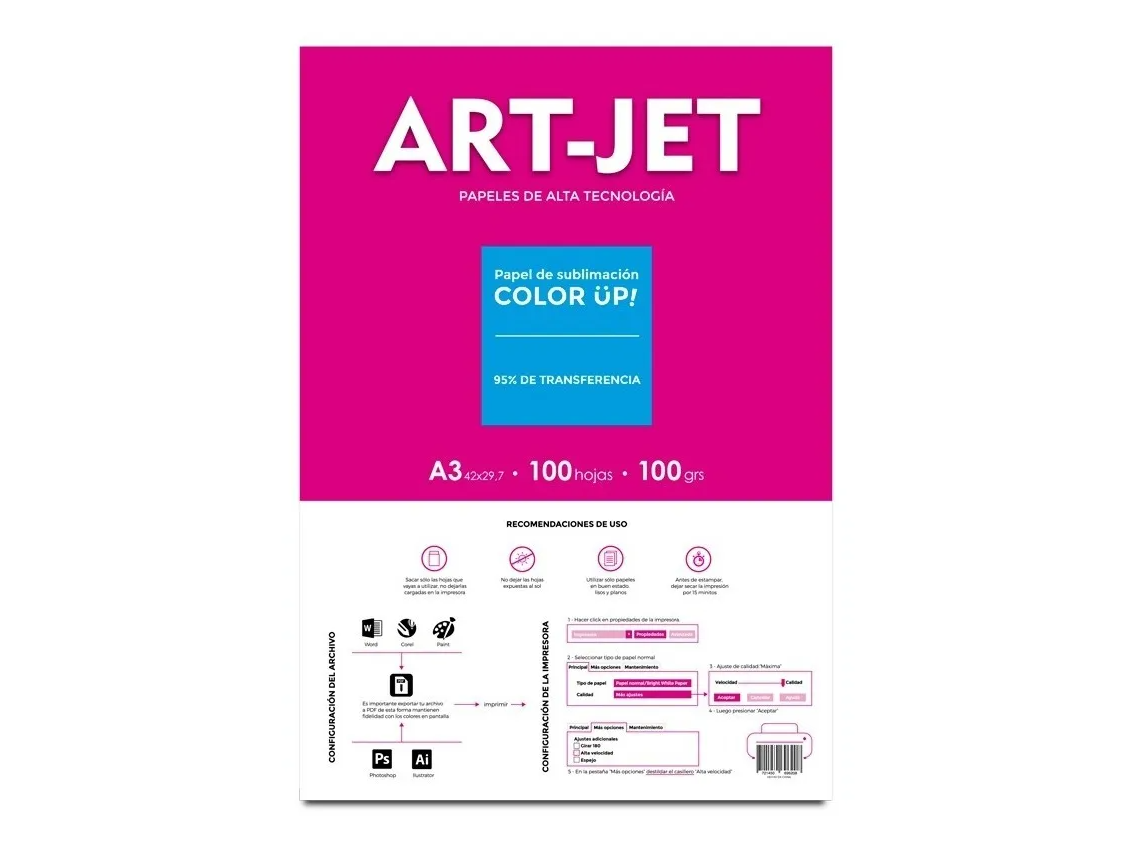 Papel Sublimación ***A3*** 100 Hojas Art-Jet Blanco 95%