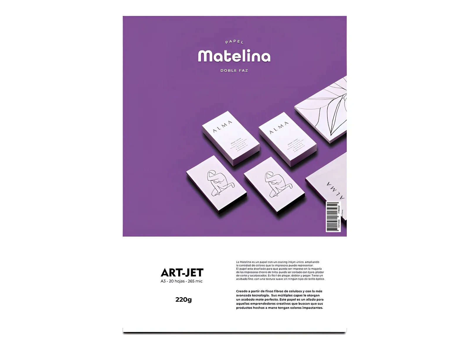 Papel Doble Faz ***A3*** 220g 20 Hojas Mate Blanco Matelina Impresión Inkjet