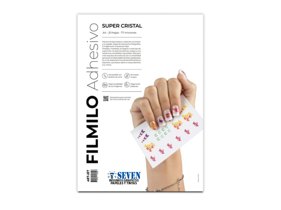 Filmilo Adhesivo Cristal 100% Transparente A4 Vinilo Inkjet