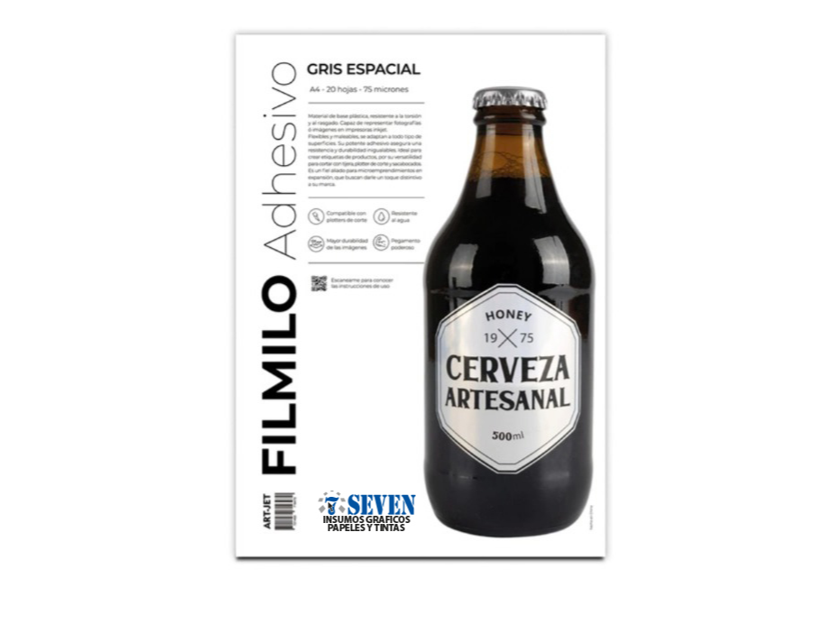 Filmilo Adhesivo A4 20 Hojas Plateado Brillante para Impresoras Inkjet