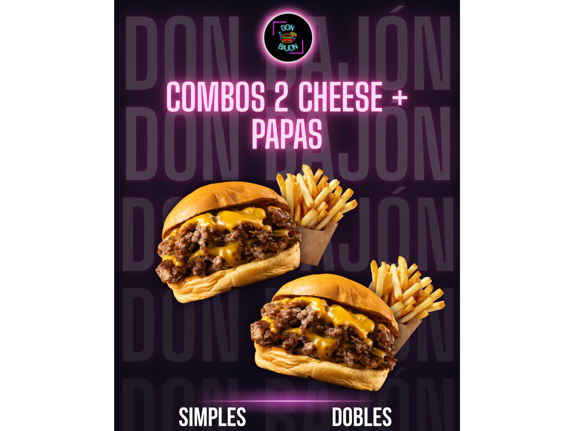 2  CHEESEBURGERS + PAPAS FRITAS