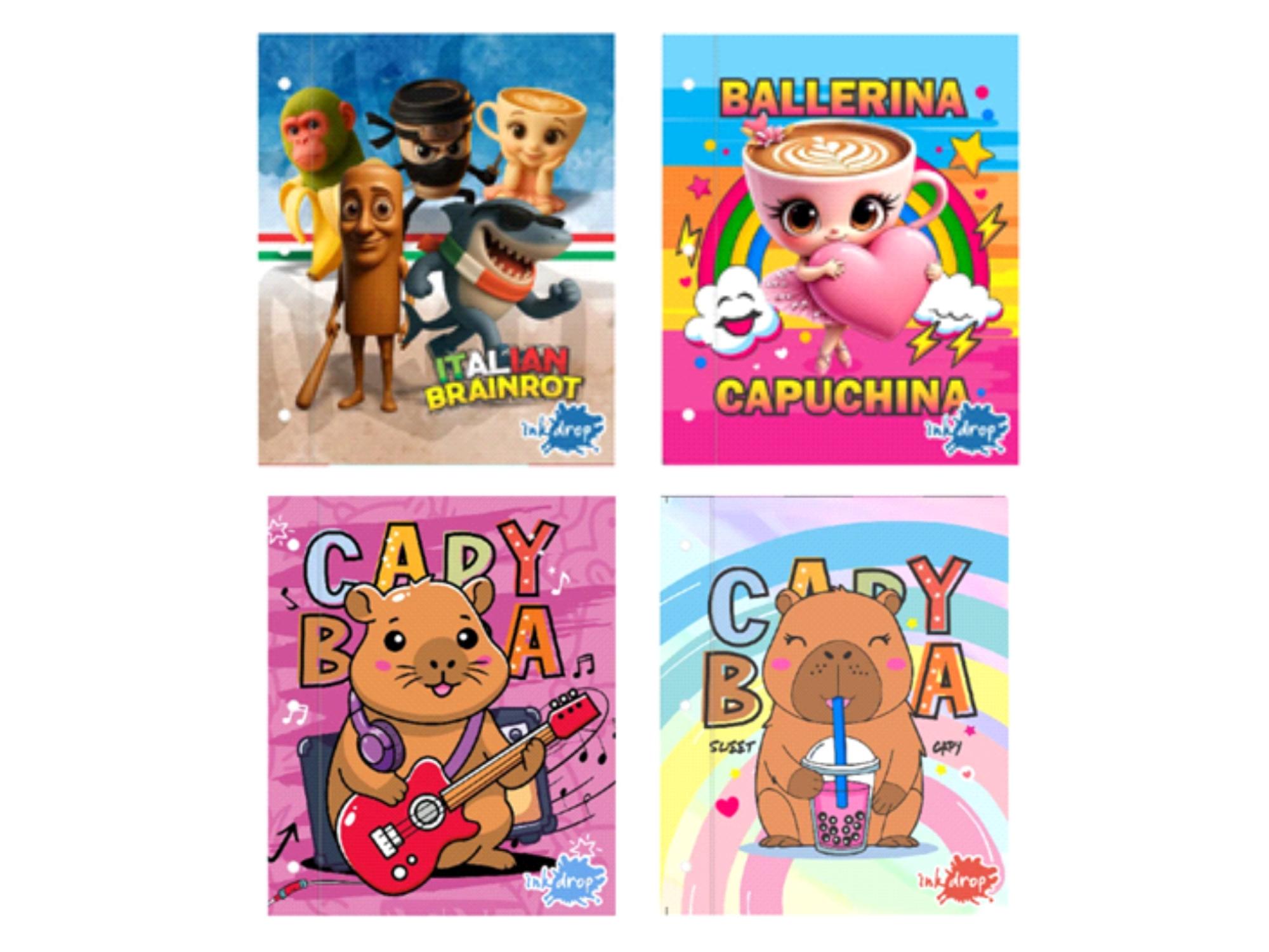 CARPETA TAPA N°3 (TAMAÑO RIVADAVIA) INK DROP CAPIBARA/BRAINROT