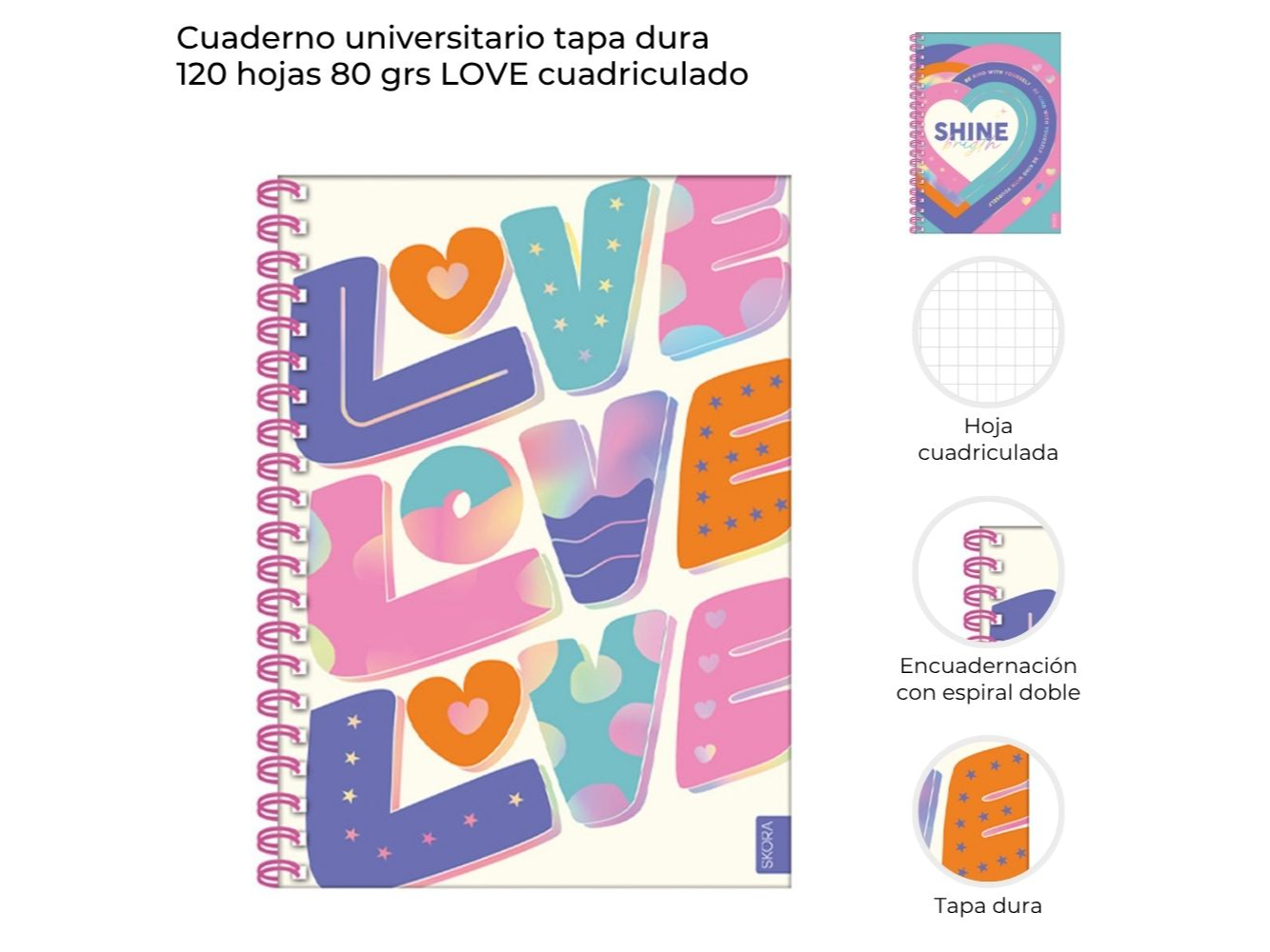 CUADERNO A4 TAPA DURA 120 HOJAS SKORA (HOJA 80