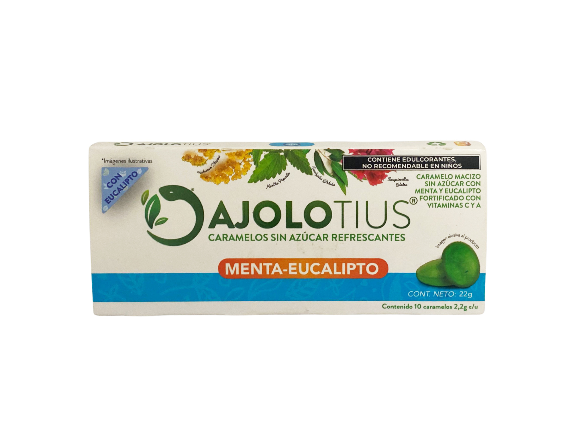 PASTILLA REFRESCANTE MENTA-EUCALIPTO SIN AZUCAR 10 PASTILLAS 2,2 G(AJOLOTIUS)