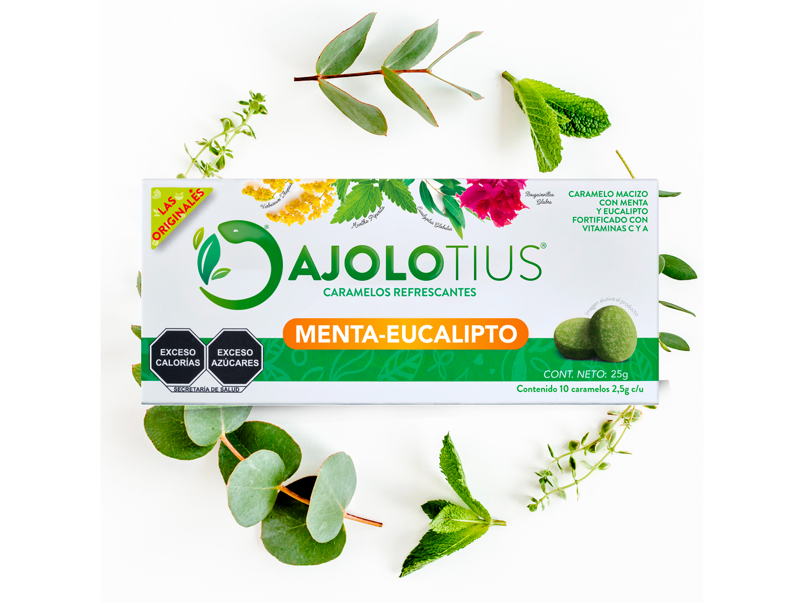 PASTILLAS REFRESCANTES DE CARAMELO MACIZO MENTA-EUCALIPTO 10 PASTILLAS DE2.5 G ( AJOLOTIU)