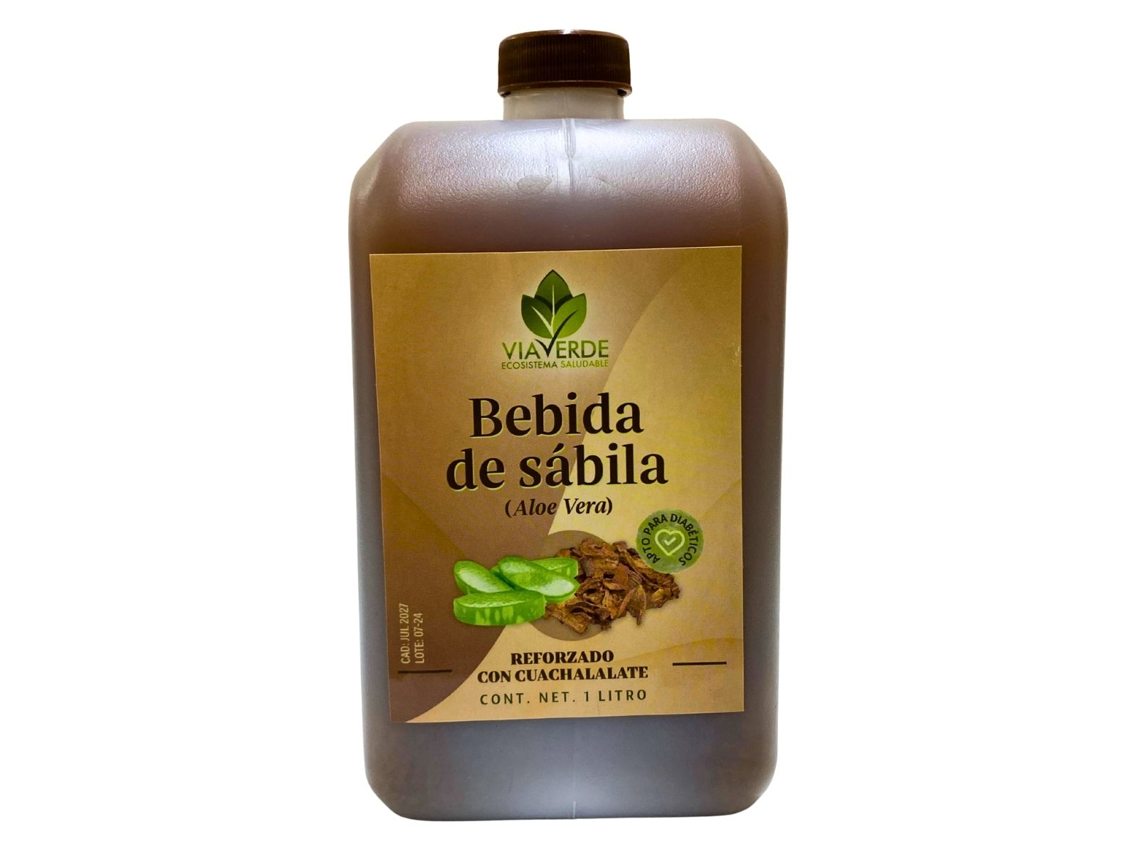 BEBIDA DE SABILA (ALOE VERA) VIA VERDE CON CUACHALALATE Y NOPAL 1L