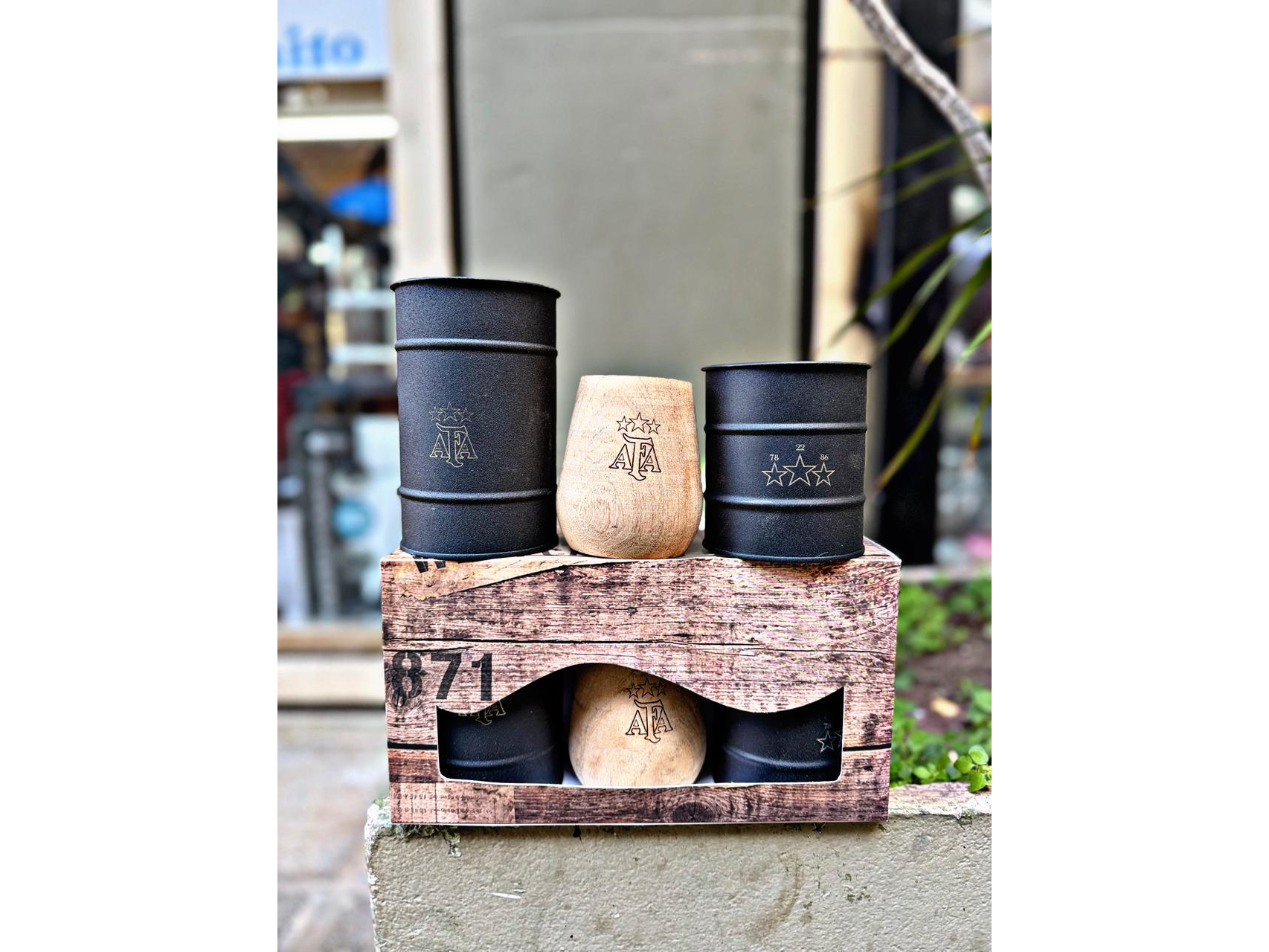 KIT LATAS ARGENTINA + MATE DE MADERA