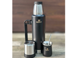 TERMO 1.2L CON TAPA CROMADA, MATE Y BOMBILLA NEGRO