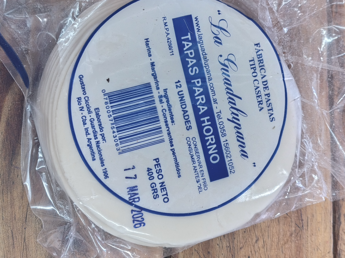 Tapas de empanadas para horno "La Guadalupana"