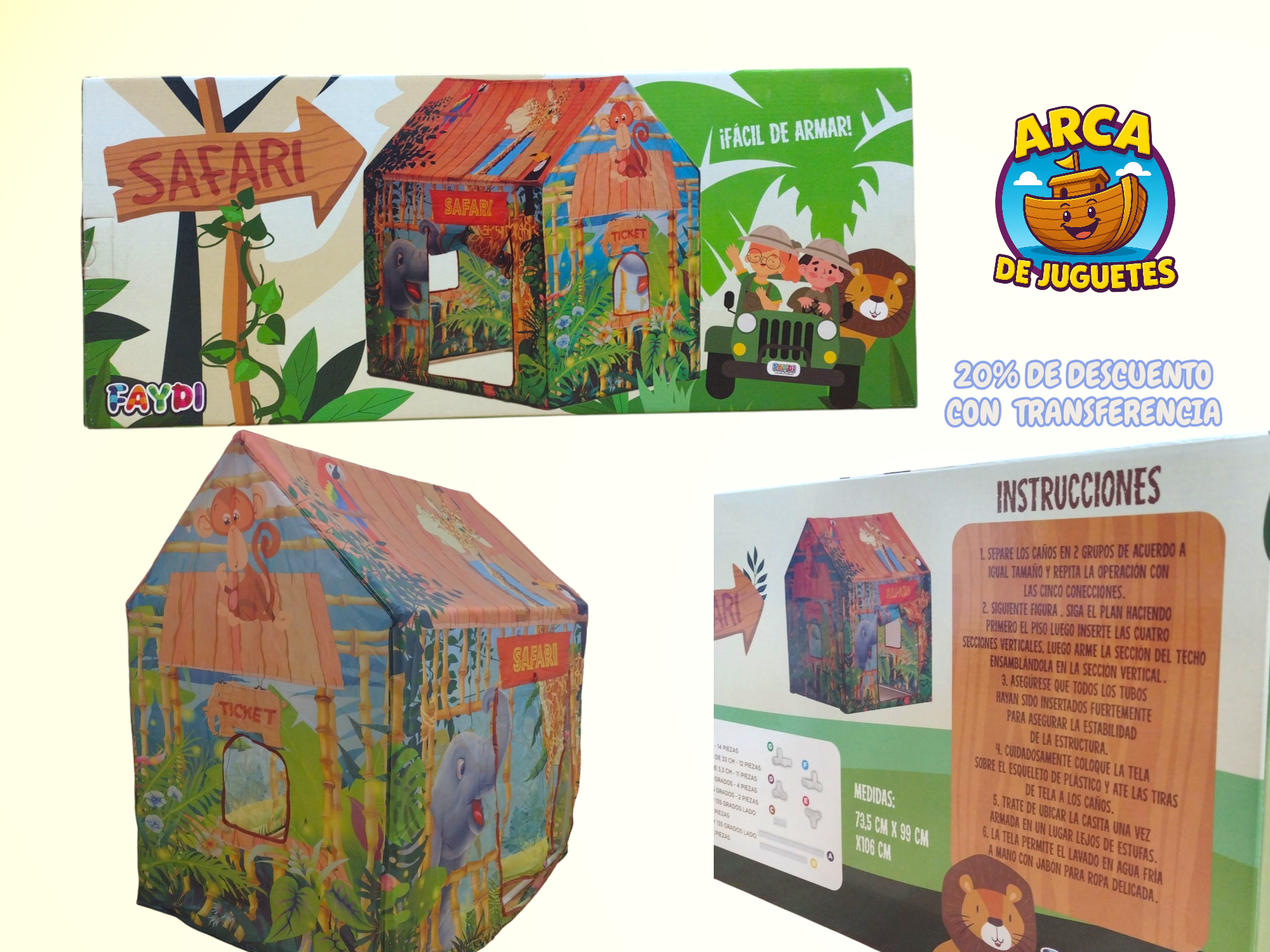 Carpa Infantil Tipo Casita – 90 cm de Alto – Temáticas Frozen / Unicornio / Pizzería / Granero / Safari –