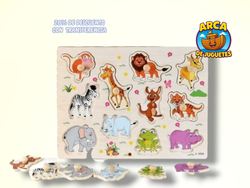 Juego de Encastre de Madera con Agarre 🐘🚗 | Figuras de Animales y Transportes | Didáctico Infantil