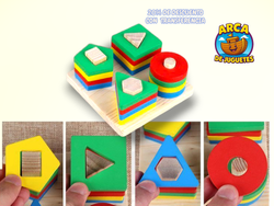 Juego de Encastre de Madera Didáctico con Figuras Geométricas y Colores 🎨 | Torres de Clasificación y Apilado