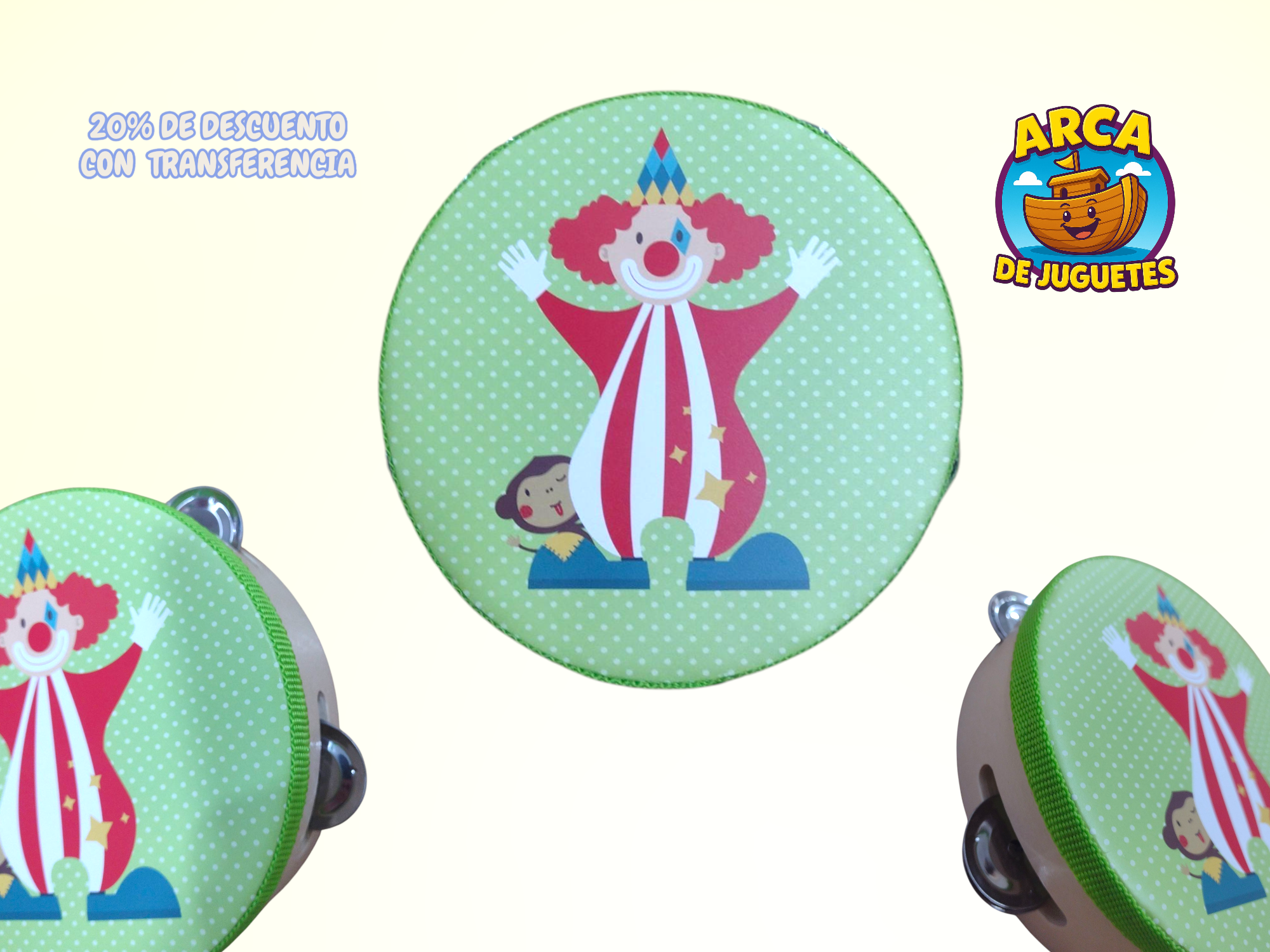 Pandereta de Madera Infantil 15 cm | Con Dibujos Divertidos | Instrumento Musical Didáctico
