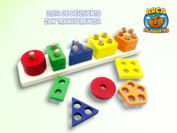 Juego de Encastre de 1 al 5 y Apilable de Madera – Figuras y Colores Didácticos