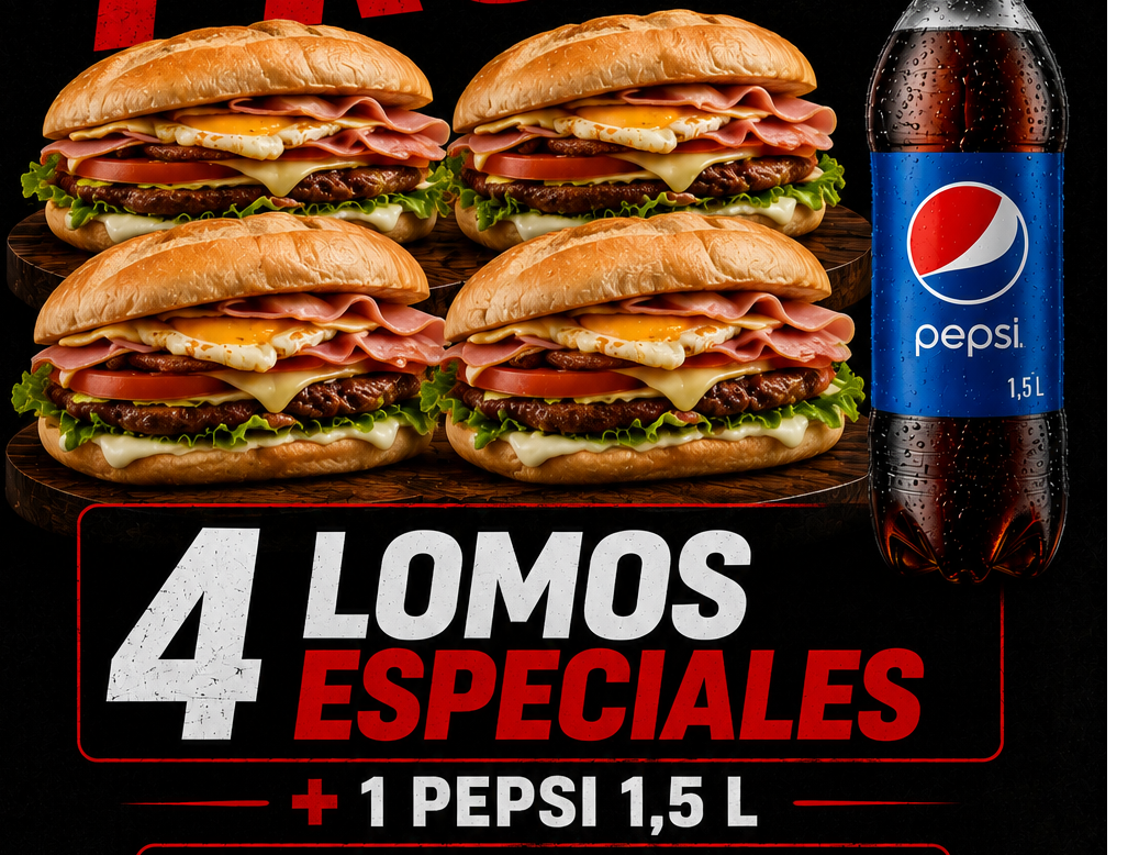 4 lomos especiales + Pepsi 1,5 L
