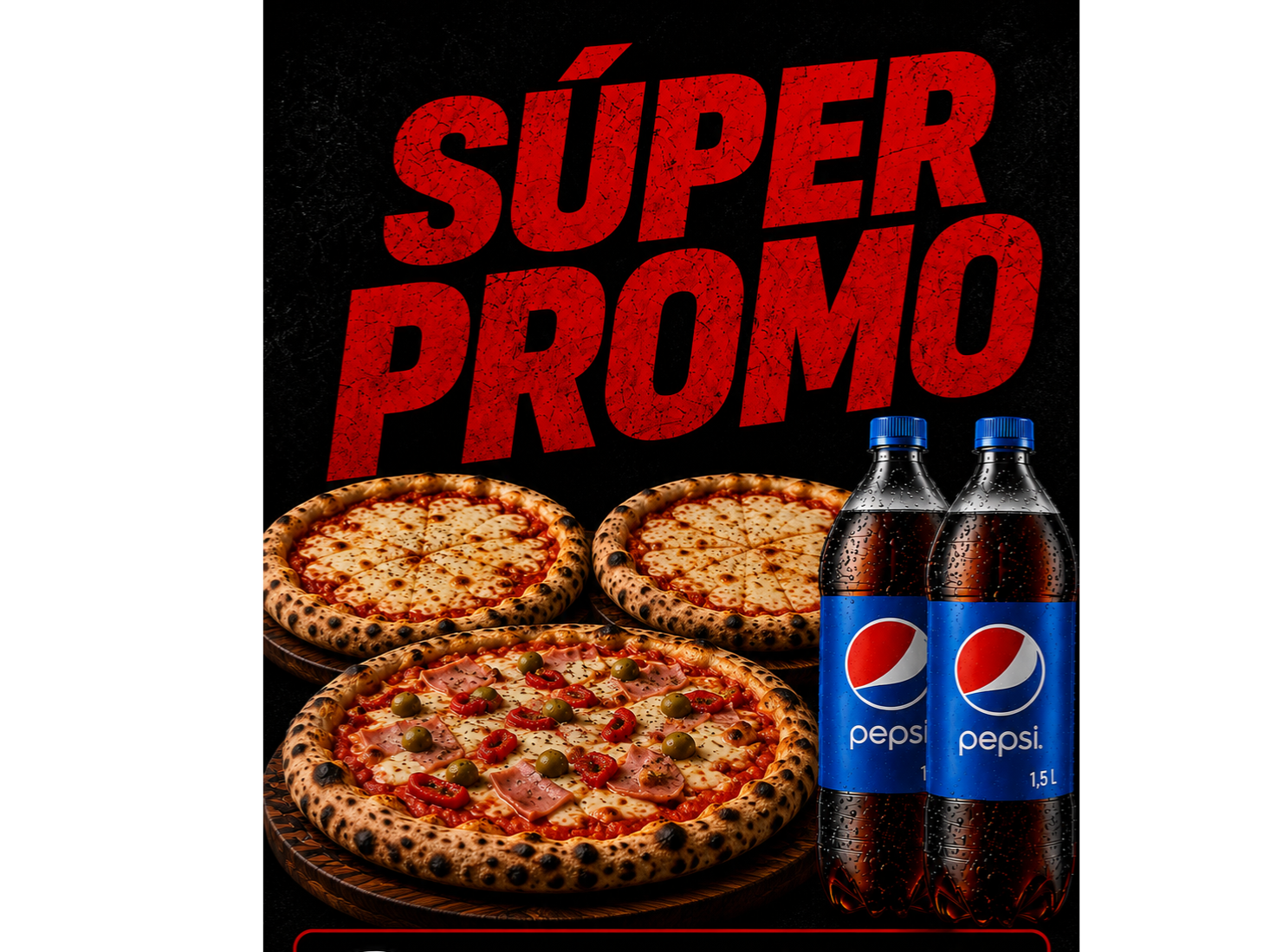 3 PIZZAS + 2 Pepsis