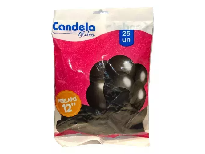 GLOBOS CANDELA 12" PERLADO X 25 NEGRO